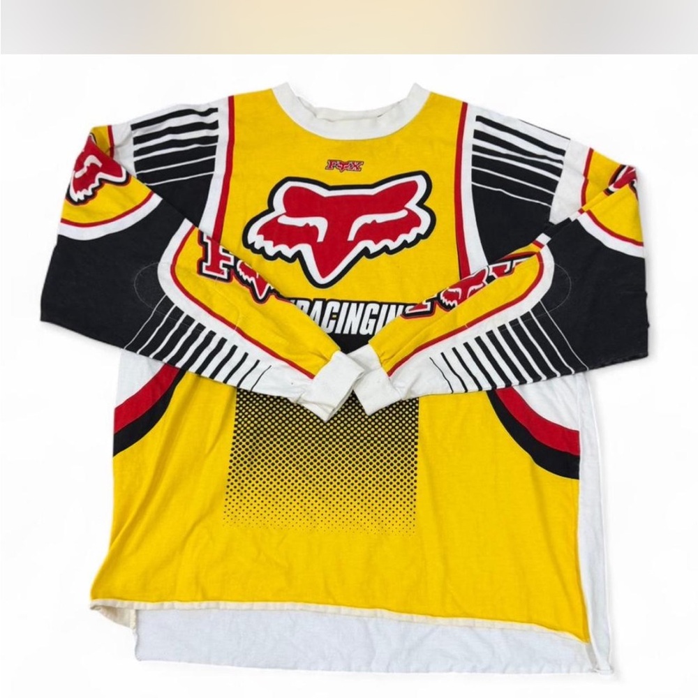 Fox Yellow Long Sleeve Racing Graphic Shirt with Red and Black Accents